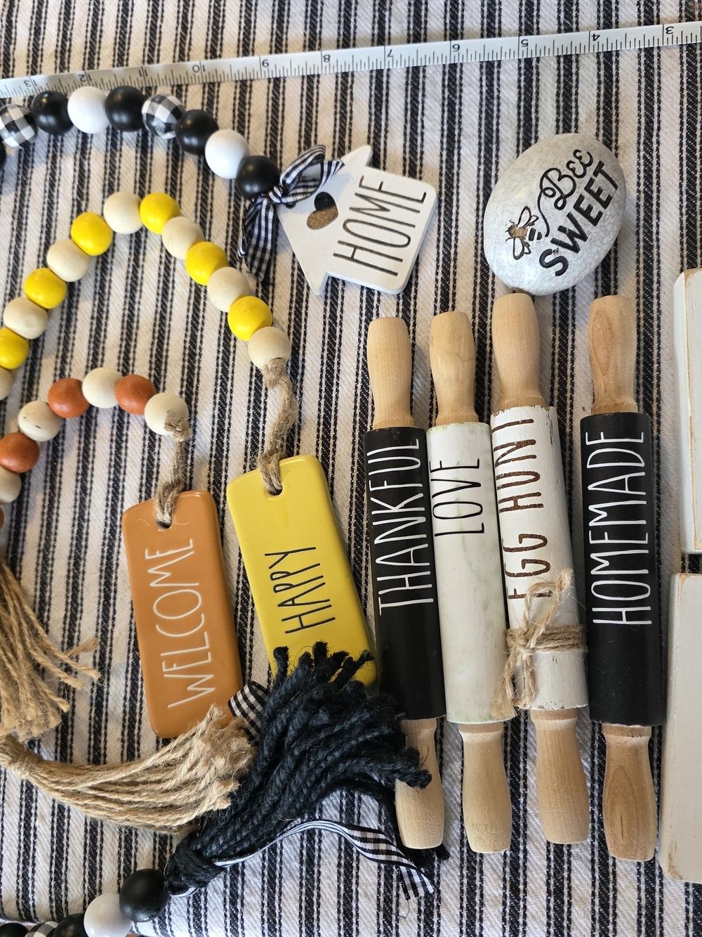 Set of Farmhouse Tired Tray Decor - Black, White, Yellow, Orange